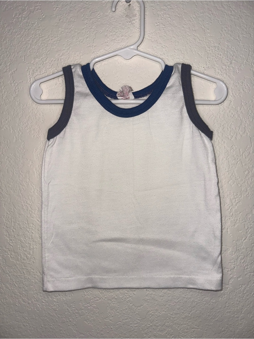 Vintage Buster Brown Kids White Tank Top with Blue & Gray Trim